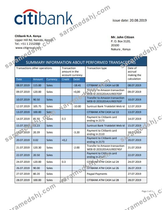 Kenya Citibank bank statement